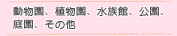動物園、植物園、水族館、公園、庭園、その他